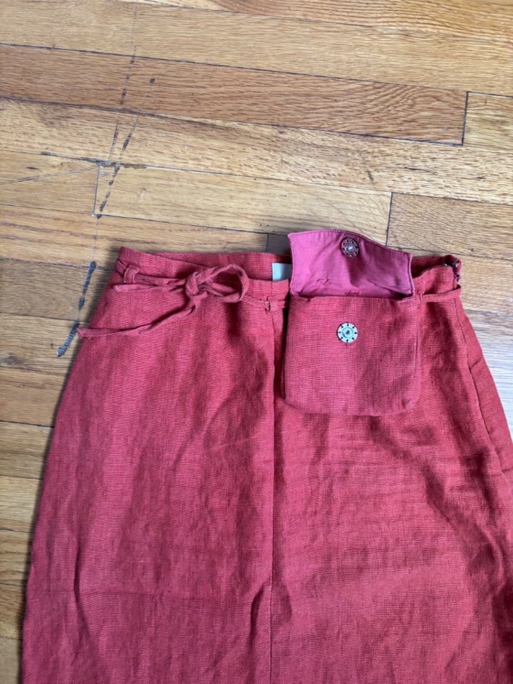 Paloma Wool Linen Midi Skirt | Burnt Orange | XS 36 | Pocket Belt - Picture 2 of 12